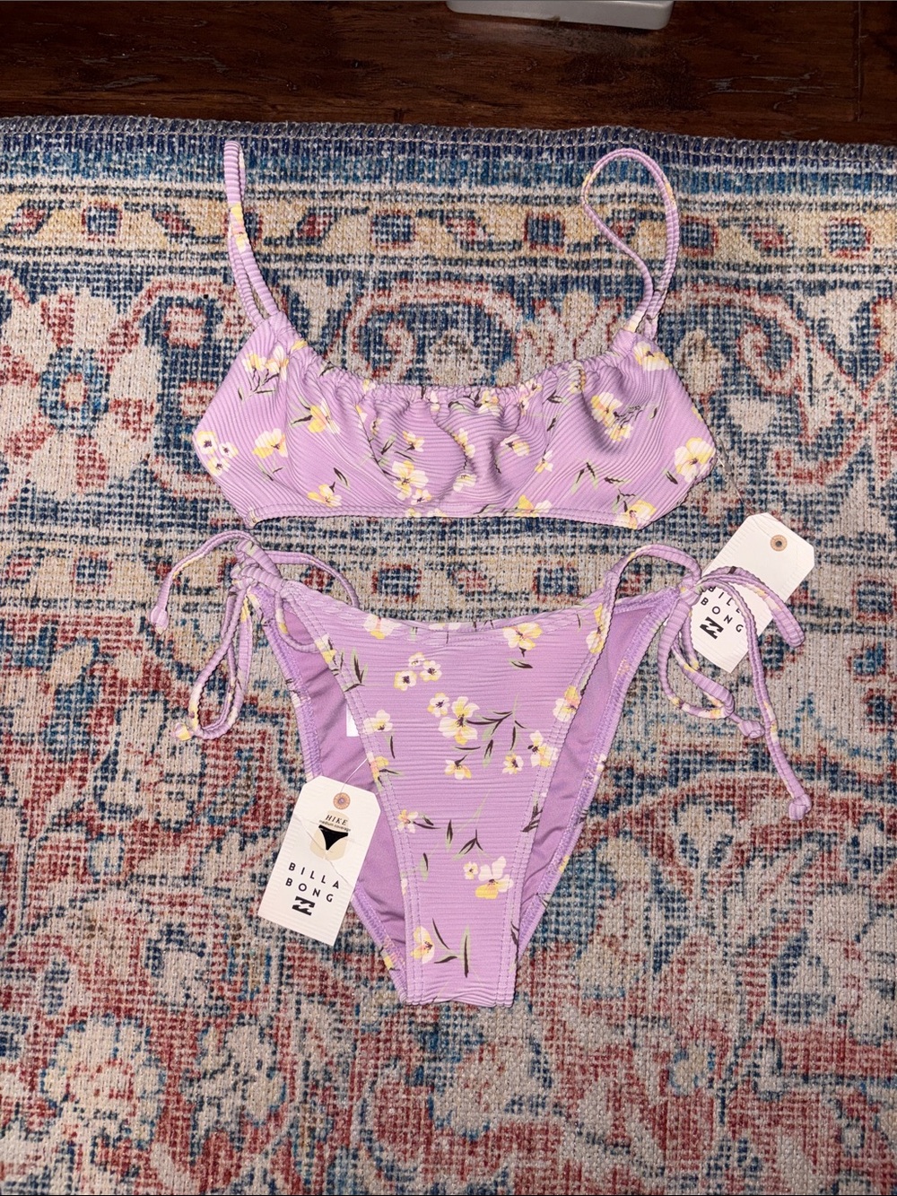 Billabong Peaceful Petals Mila Bralette Top + Hike Tie Side Bottoms Set SZ S NWT